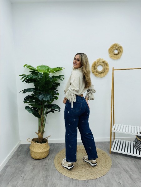 5301 Jeans bordado flores