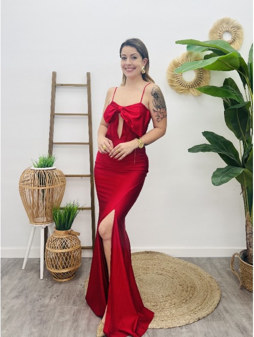 6855 Vestido Lazo Burdeos