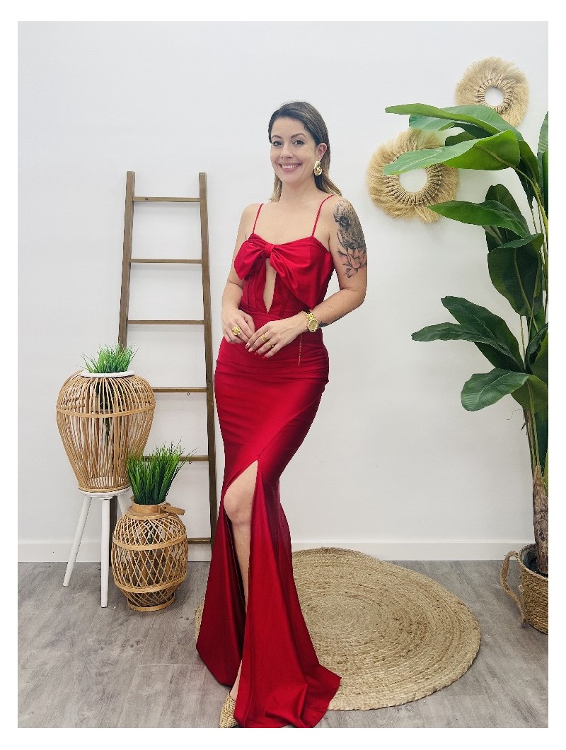 6855 Vestido Lazo Burdeos