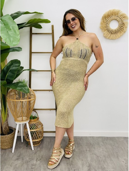 7222 Vestido Rejilla Dorado