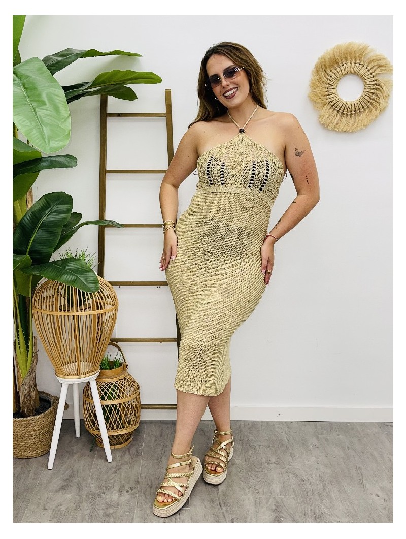 7222 Vestido Rejilla Dorado