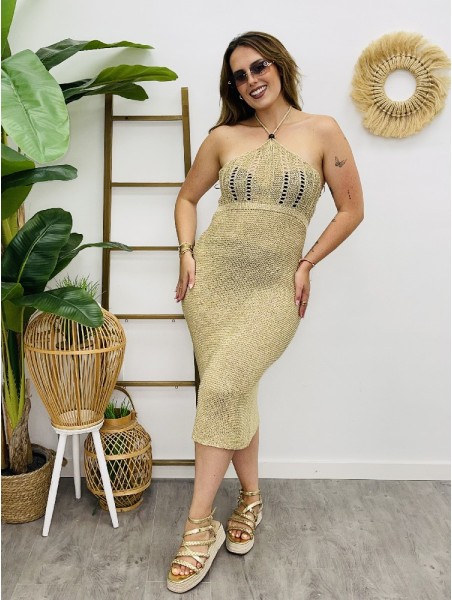 7222 Vestido Rejilla Dorado