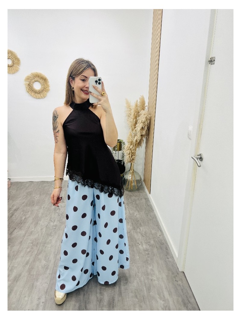 8558 Pantalon palazzo topitos