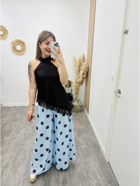 8558 Pantalon palazzo topitos