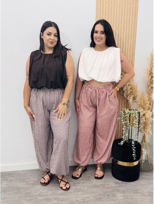 8718 Pantalon bombacho cuadros