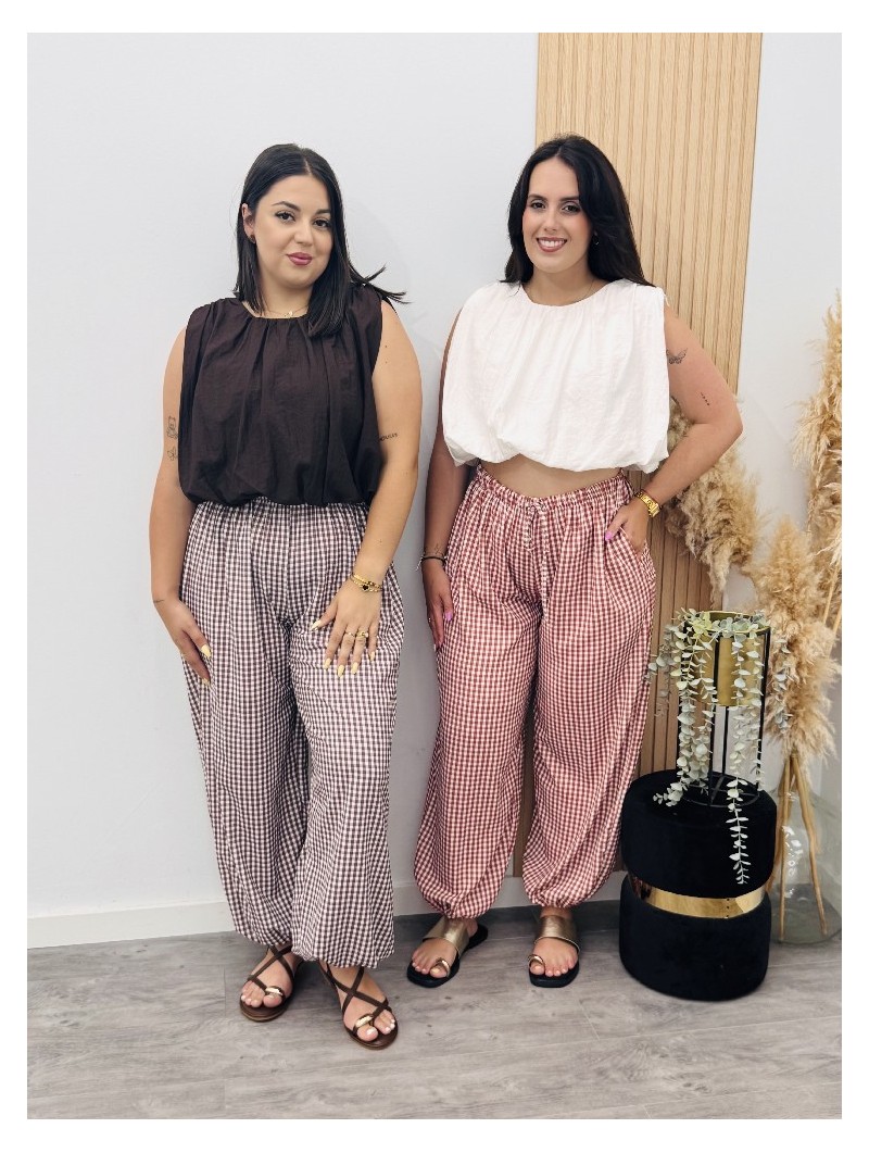 8718 Pantalon bombacho cuadros