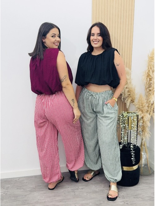 8719 Pantalon bombacho cuadros